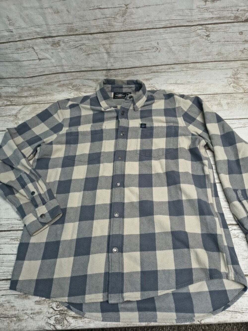 Harley Davidson Gray Cream Oversized Check Button-Up Shirt Size Medium